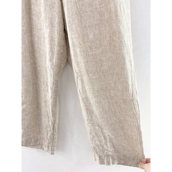 Briggs Women's Linen Blend Wide Leg Crop Pants sz XL Paperbag Waist High Rise - Picture 2 of 8